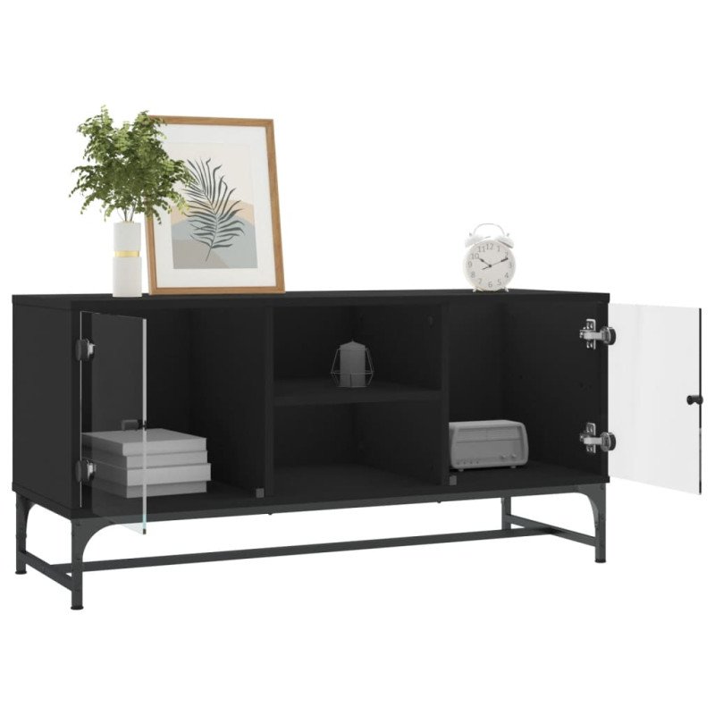 vidaXL TV skrinka so sklenenými dvierkami čierna 102x37x50 cm