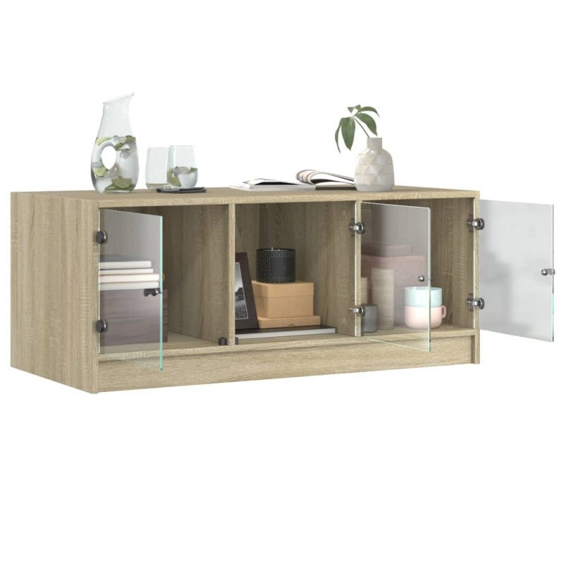 vidaXL Konferenčný stolík sklenené dvierka dub sonoma 102x50x42cm