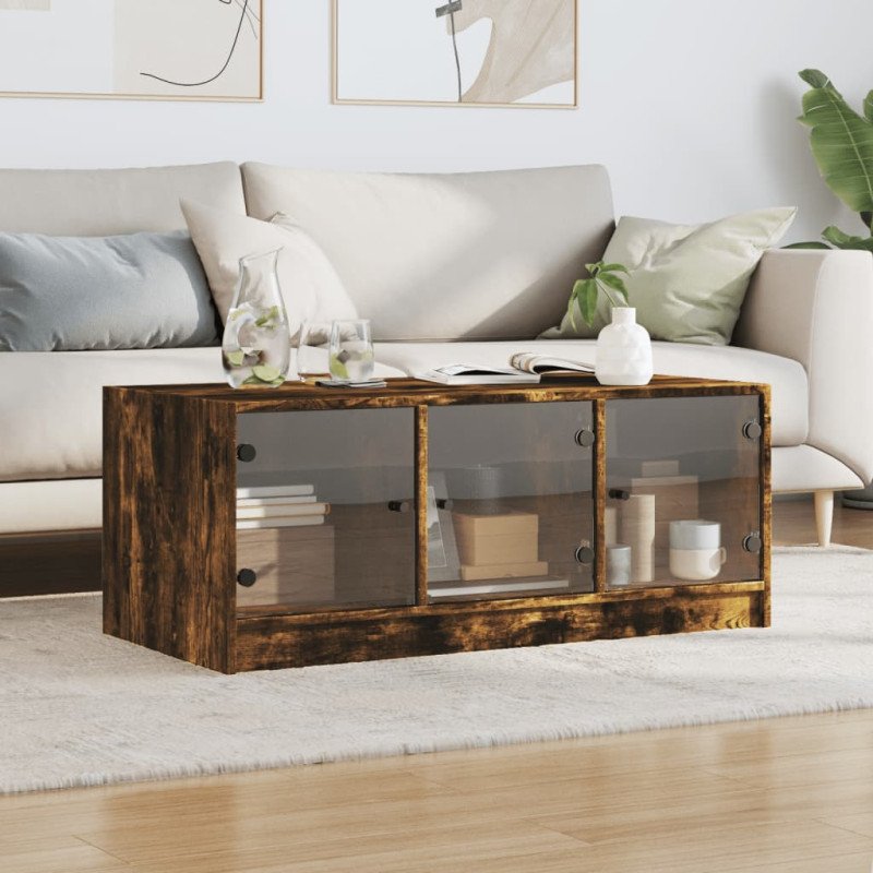 vidaXL Konferenčný stolík sklenené dvierka dub sonoma 102x50x42 cm