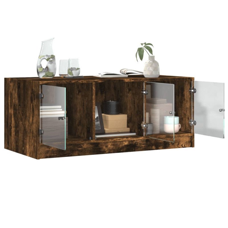 vidaXL Konferenčný stolík sklenené dvierka dub sonoma 102x50x42 cm