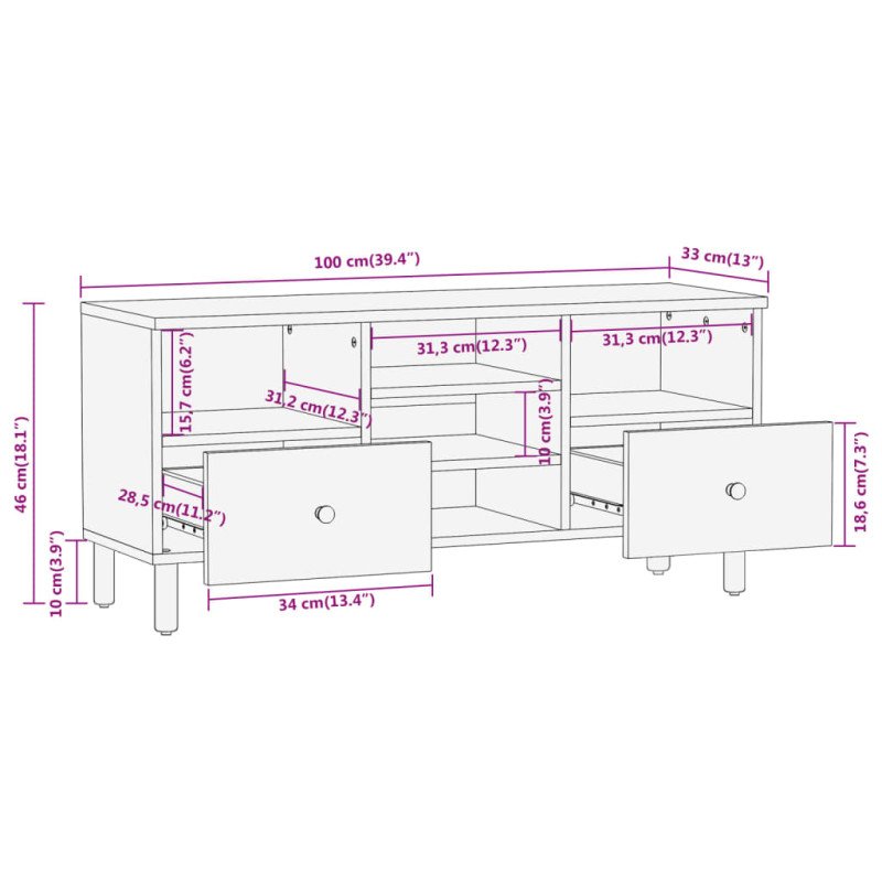 vidaXL TV skrinka 100x33x46 cm akáciový masív