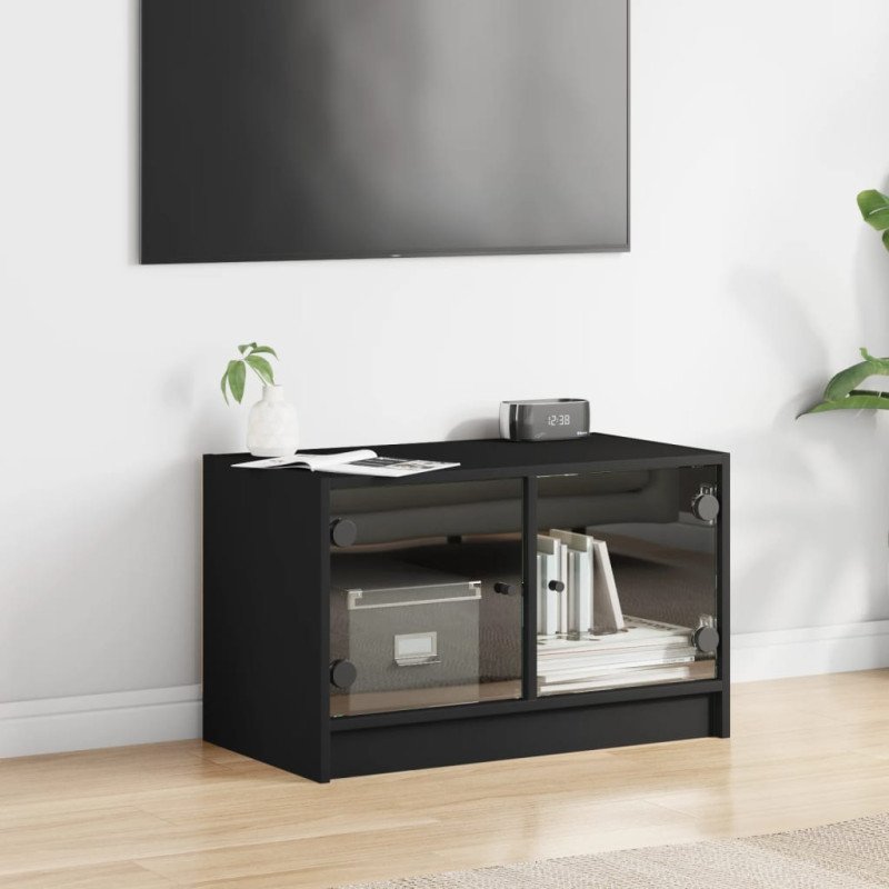 vidaXL TV skrinka so sklenenými dvierkami čierna 68x37x42 cm