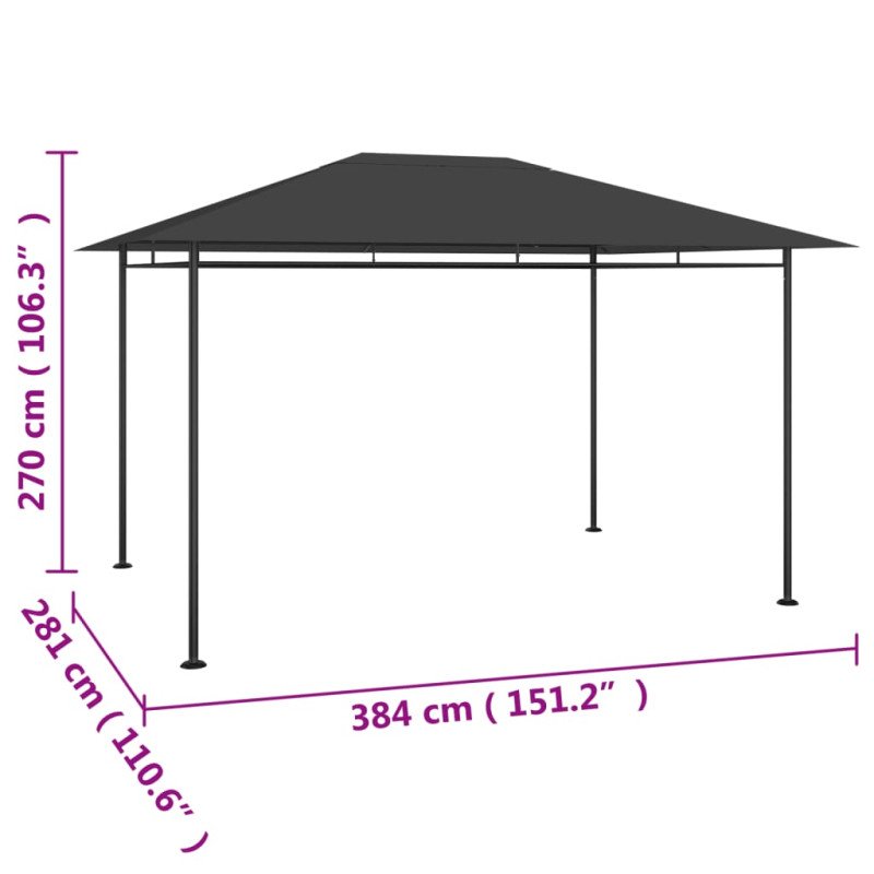 vidaXL Altánok 384x281x270 cm antracitový 180 g/m²