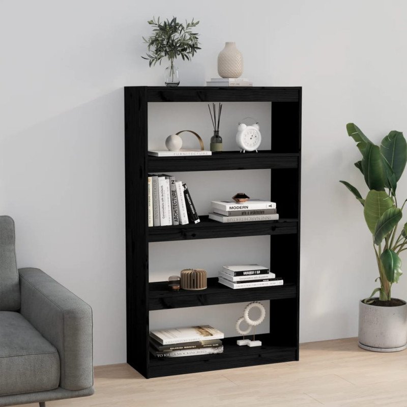 vidaXL Knižnica/deliaca stena čierna 80x30x135,5 cm masívna borovica