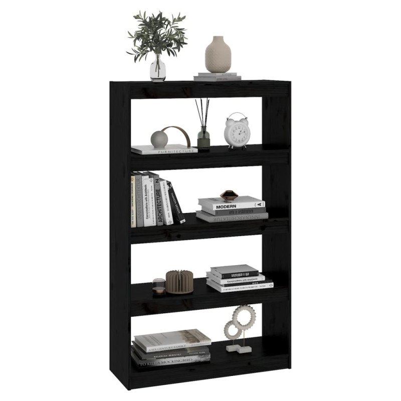 vidaXL Knižnica/deliaca stena čierna 80x30x135,5 cm masívna borovica