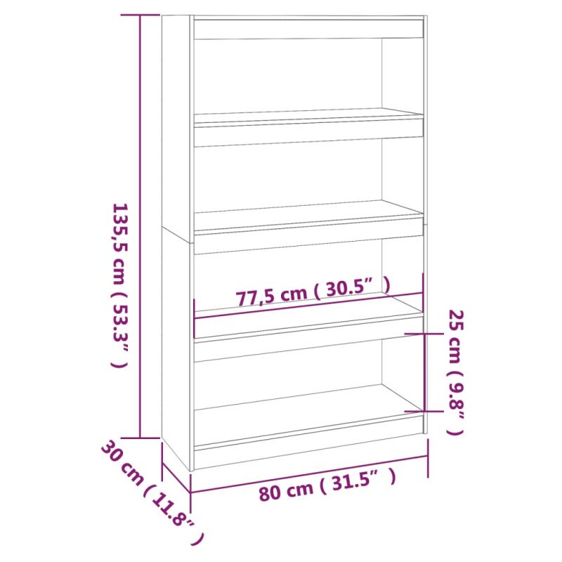vidaXL Knižnica/deliaca stena čierna 80x30x135,5 cm masívna borovica
