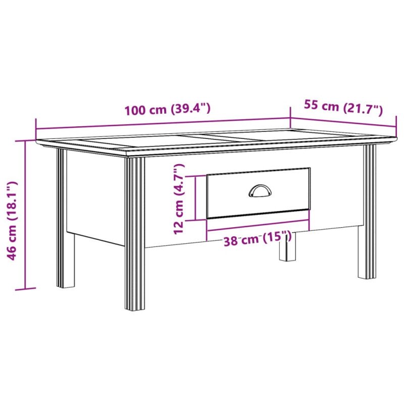 vidaXL Konferenčný stolík BODO sivý 100x55x45 cm borovicový masív