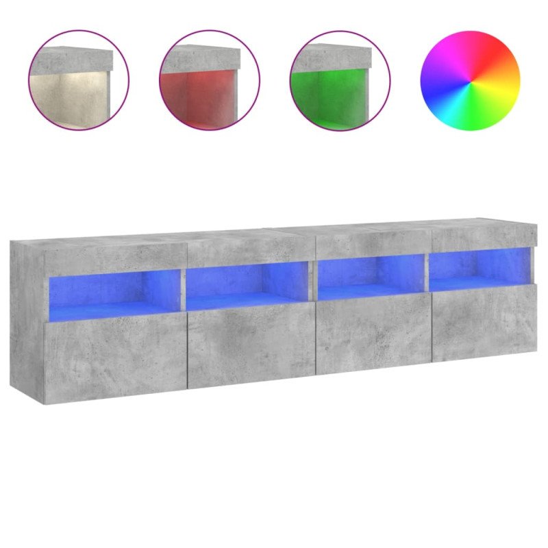 vidaXL TV nástenné skrinky s LED svetlami 2 ks betón. sivé 80x30x40 cm