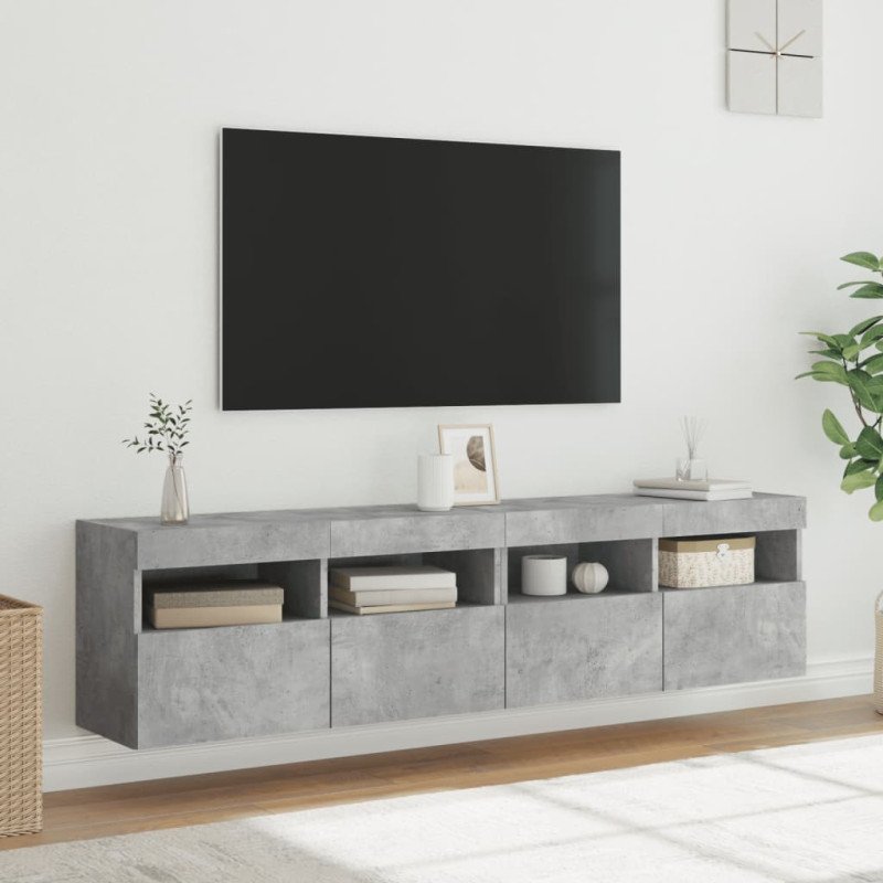 vidaXL TV nástenné skrinky s LED svetlami 2 ks betón. sivé 80x30x40 cm