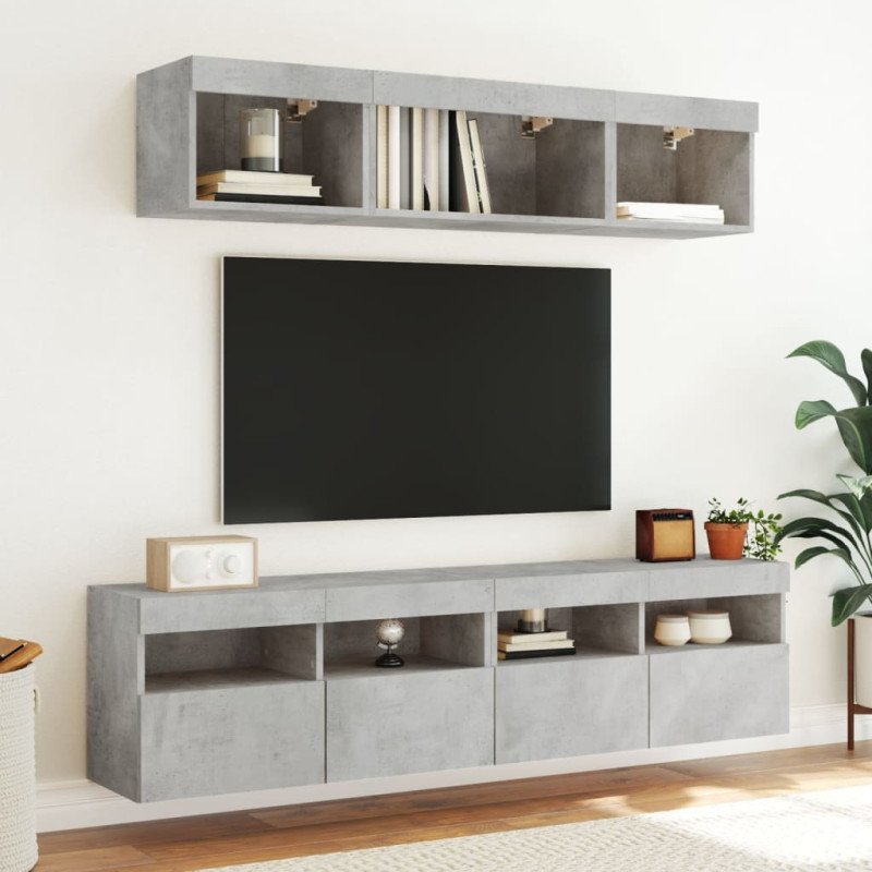 vidaXL TV nástenné skrinky s LED svetlami 2 ks betón. sivé 80x30x40 cm
