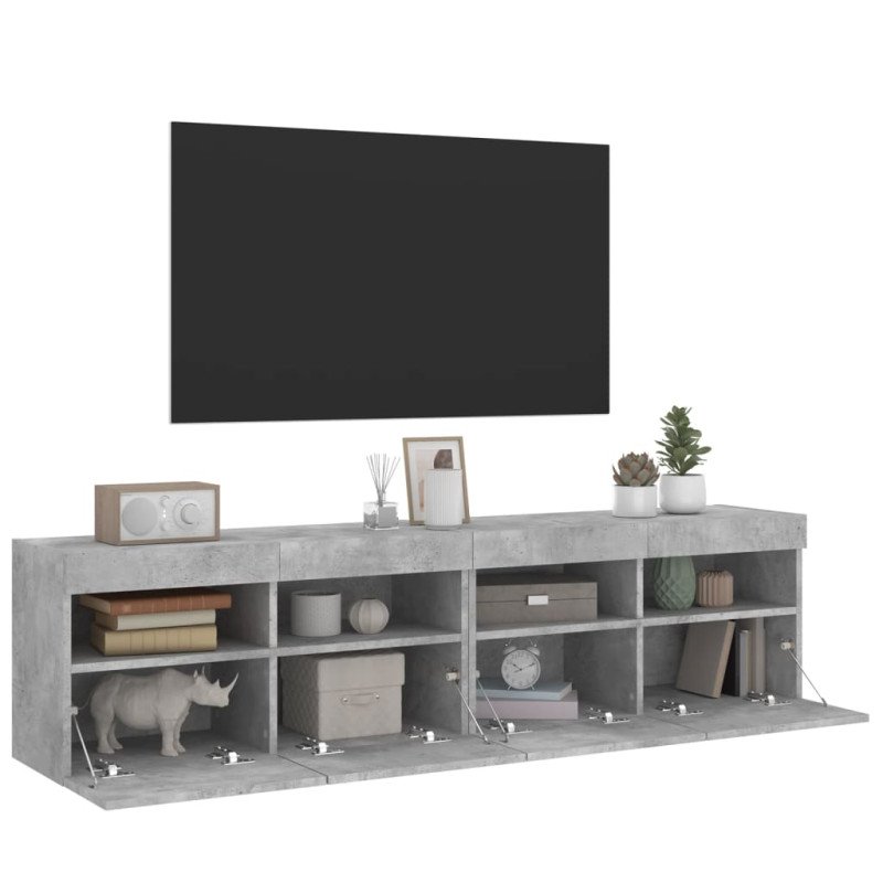 vidaXL TV nástenné skrinky s LED svetlami 2 ks betón. sivé 80x30x40 cm