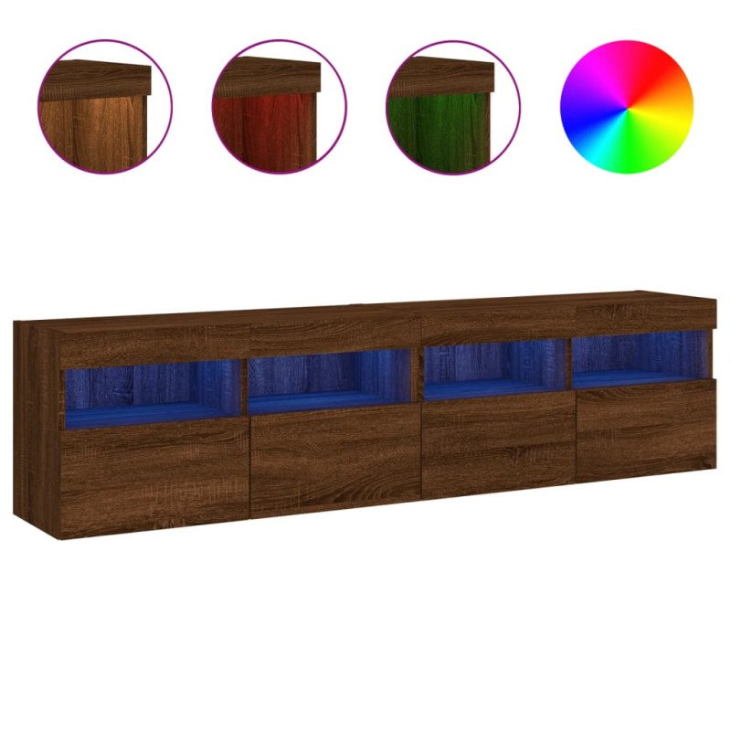 vidaXL TV nástenné skrinky s LED svetlami 2 ks hnedý dub 80x30x40 cm