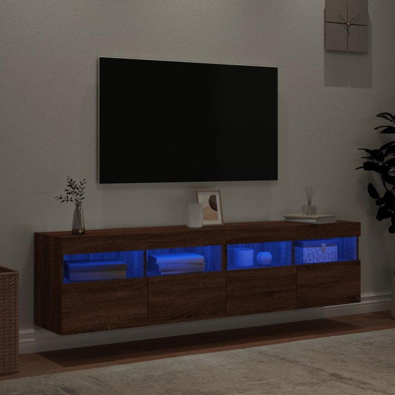 vidaXL TV nástenné skrinky s LED svetlami 2 ks hnedý dub 80x30x40 cm
