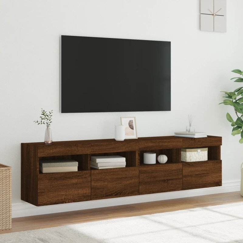 vidaXL TV nástenné skrinky s LED svetlami 2 ks hnedý dub 80x30x40 cm