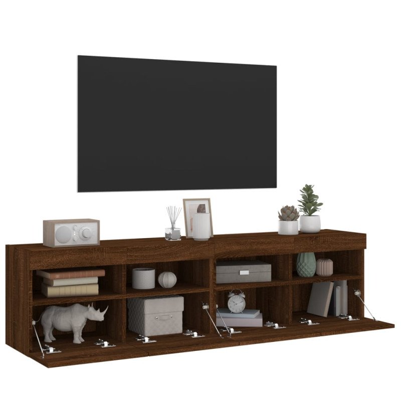 vidaXL TV nástenné skrinky s LED svetlami 2 ks hnedý dub 80x30x40 cm