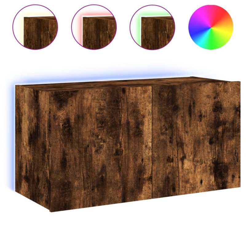 vidaXL TV nástenná skrinka s LED svetlami dymový dub 80x35x41 cm