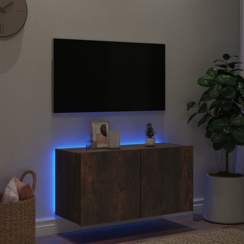 vidaXL TV nástenná skrinka s LED svetlami dymový dub 80x35x41 cm