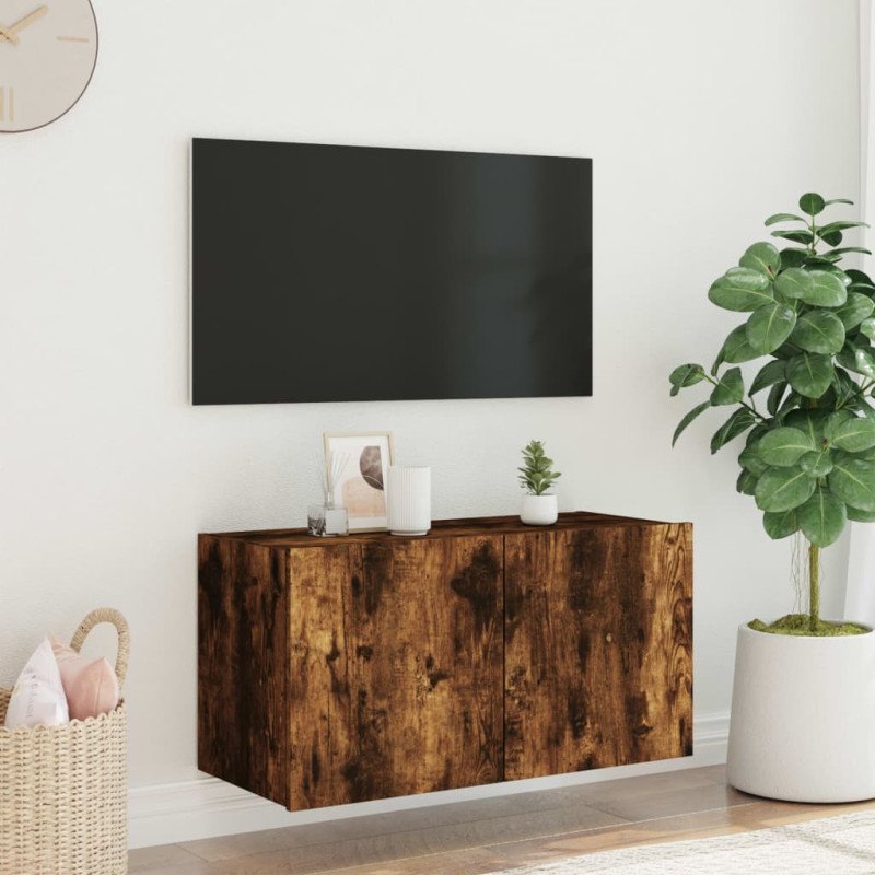 vidaXL TV nástenná skrinka s LED svetlami dymový dub 80x35x41 cm