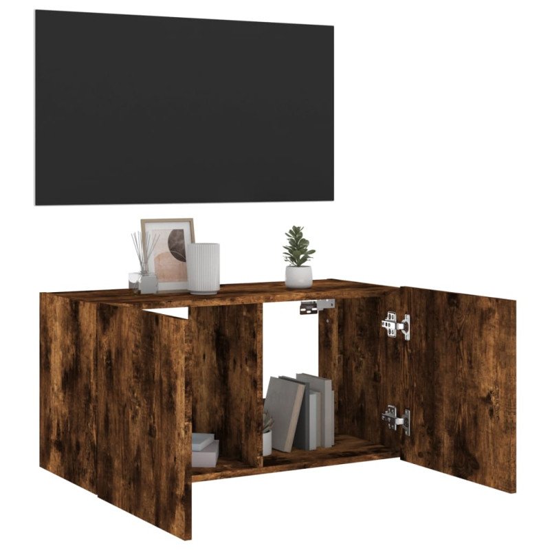 vidaXL TV nástenná skrinka s LED svetlami dymový dub 80x35x41 cm