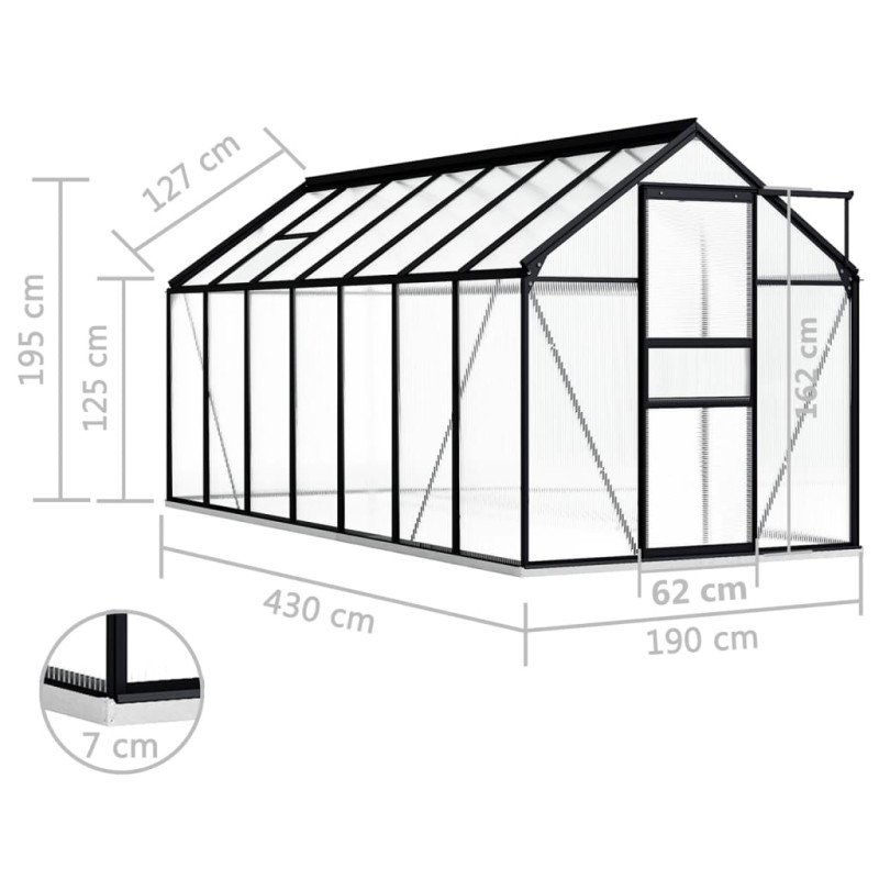 vidaXL Skleník s podkladovým rámom, antracitový, hliník 8,17 m²