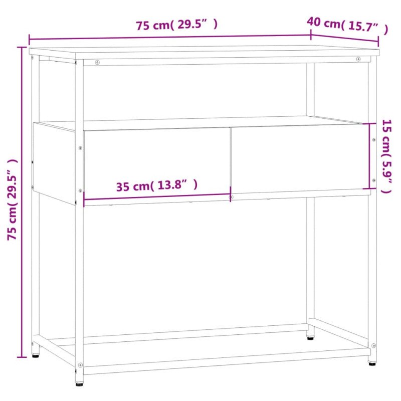 vidaXL Konzolový stolík dymový dub 75x40x75 cm kompozitné drevo