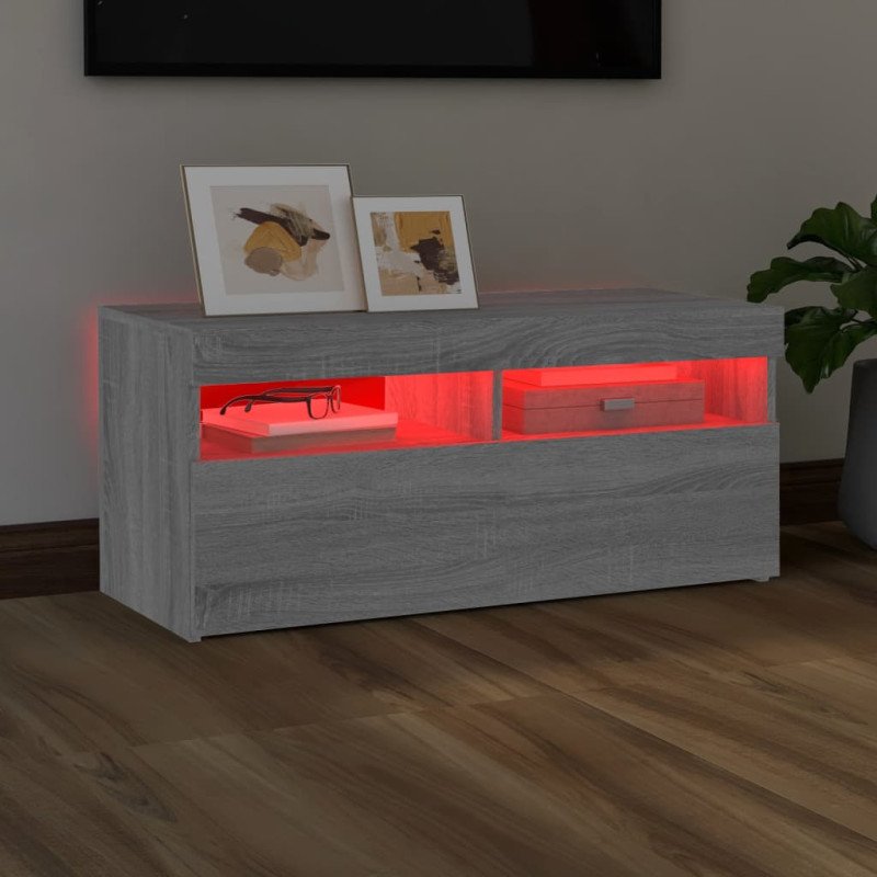 vidaXL TV skrinka s LED svetlami sivý dub sonoma 90x35x40 cm
