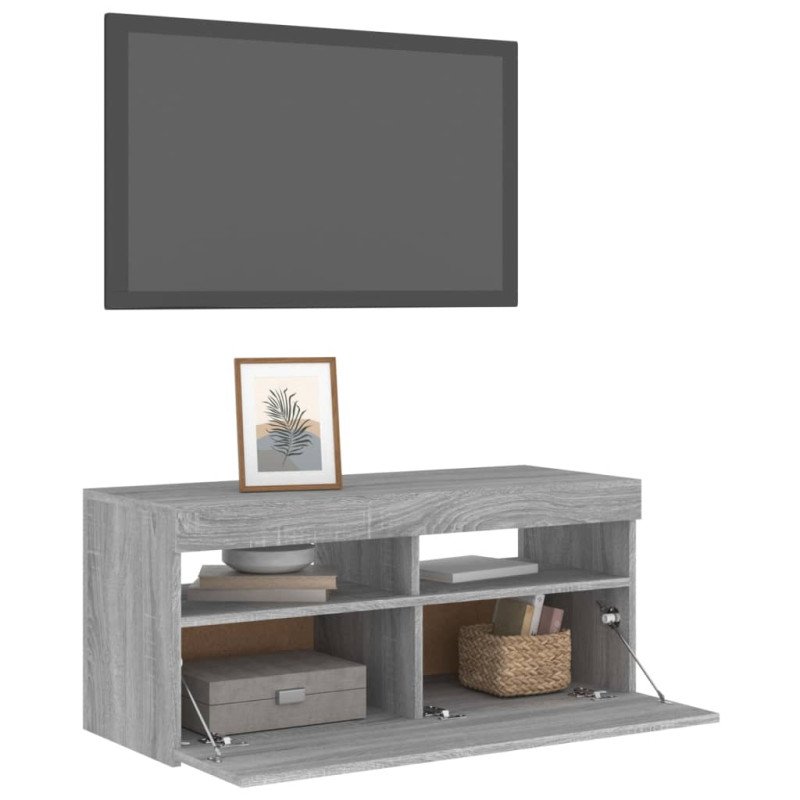 vidaXL TV skrinka s LED svetlami sivý dub sonoma 90x35x40 cm