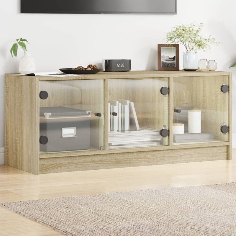 vidaXL TV skrinka so sklenenými dvierkami dub sonoma 102x37x42 cm