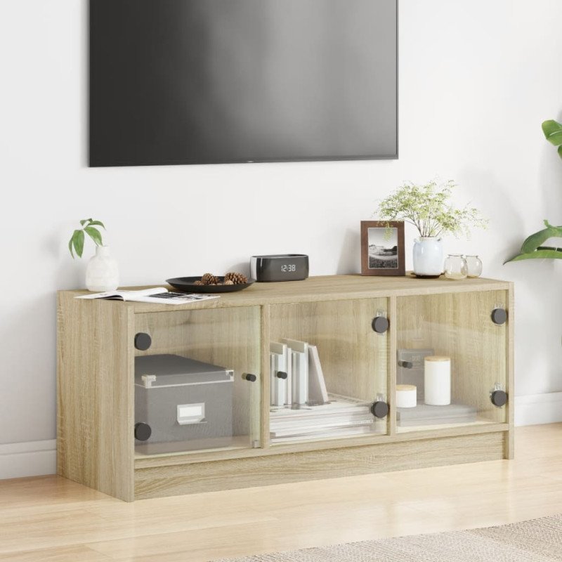 vidaXL TV skrinka so sklenenými dvierkami dub sonoma 102x37x42 cm