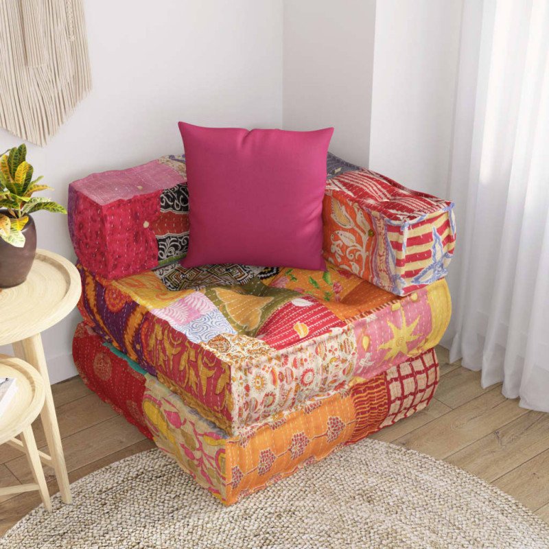 vidaXL Modulárna taburetka s vankúšom patchwork látka