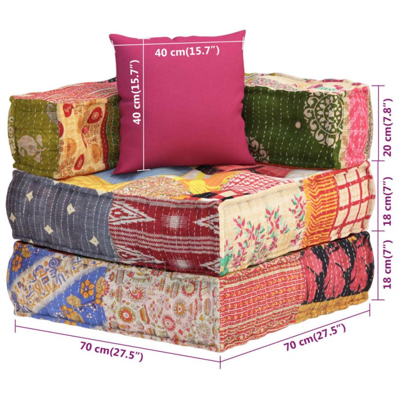 vidaXL Modulárna taburetka s vankúšom patchwork látka