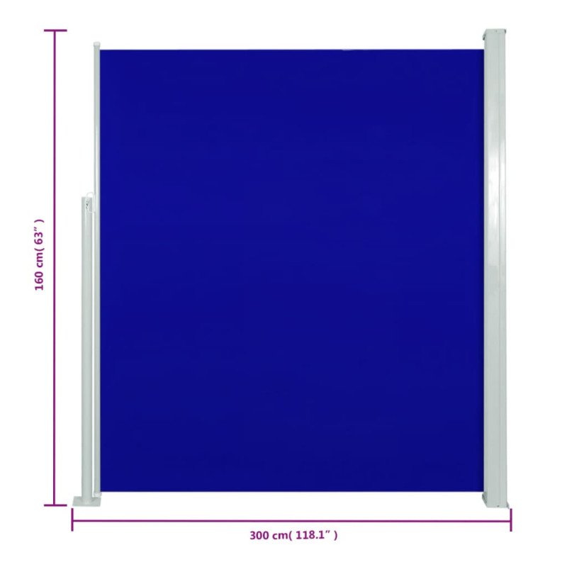 vidaXL Zaťahovacia bočná markíza na terasu 160x300 cm modrá