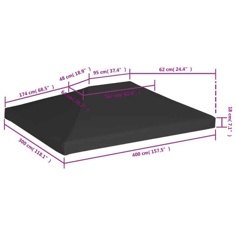 vidaXL Strieška na altánok 270 g/m², 4x3 m, čierna