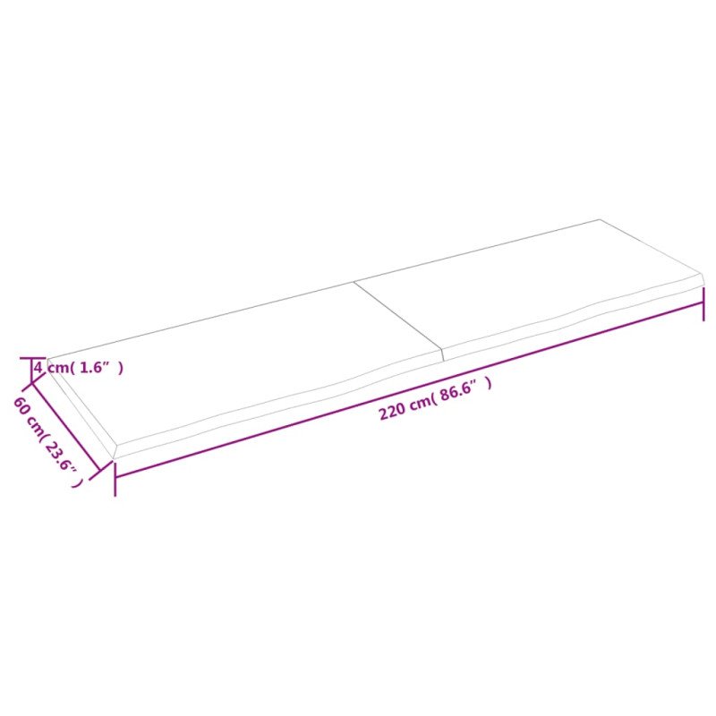 vidaXL Stolová doska tmavosivá 220x60x(2-4) cm ošetrený dubový masív