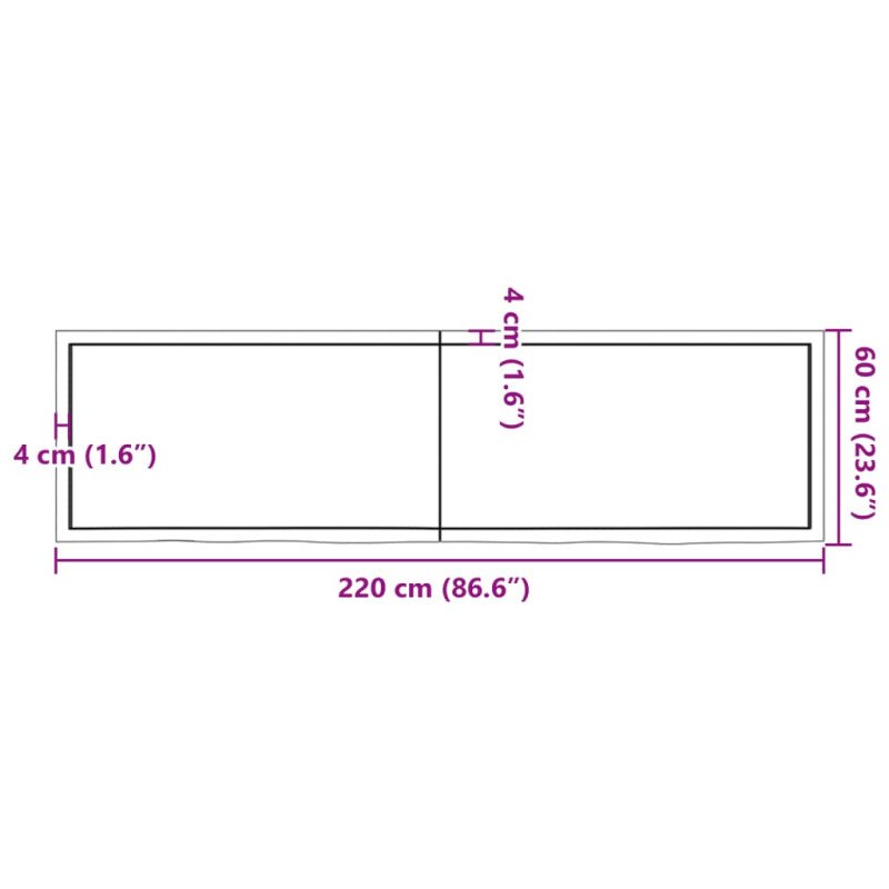 vidaXL Stolová doska tmavosivá 220x60x(2-4) cm ošetrený dubový masív