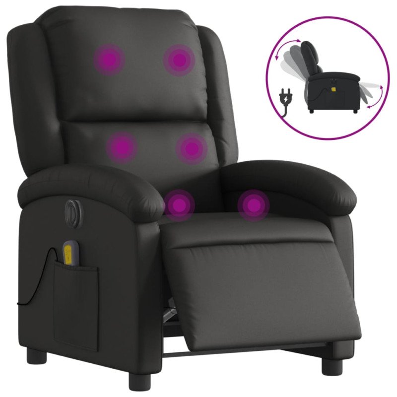 vidaXL Elektrické masážne sklápacie kreslo čierne pravá koža