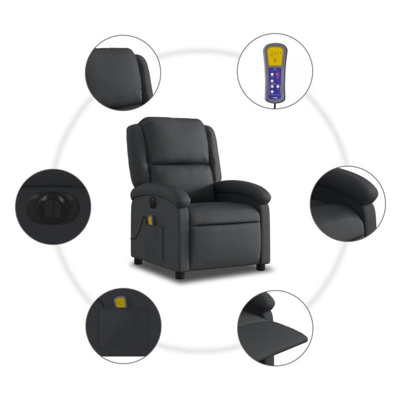 vidaXL Elektrické masážne sklápacie kreslo čierne pravá koža
