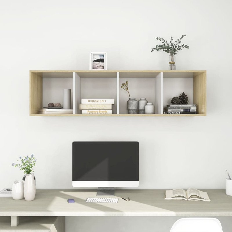 vidaXL Nástenná TV skrinka biela+sonoma 37x37x142,5cm kompozitné drevo