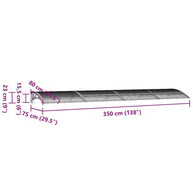 vidaXL Vchodová strieška čierna a priehľadná 350x80 cm polykarbonát