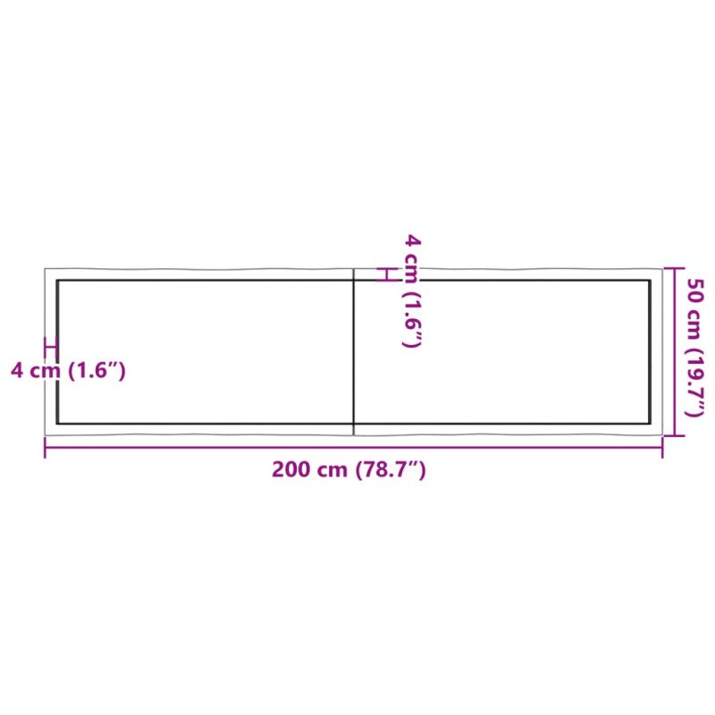 vidaXL Stolová doska tmavohnedá 200x50x(2-4)cm ošetrený masív hrany