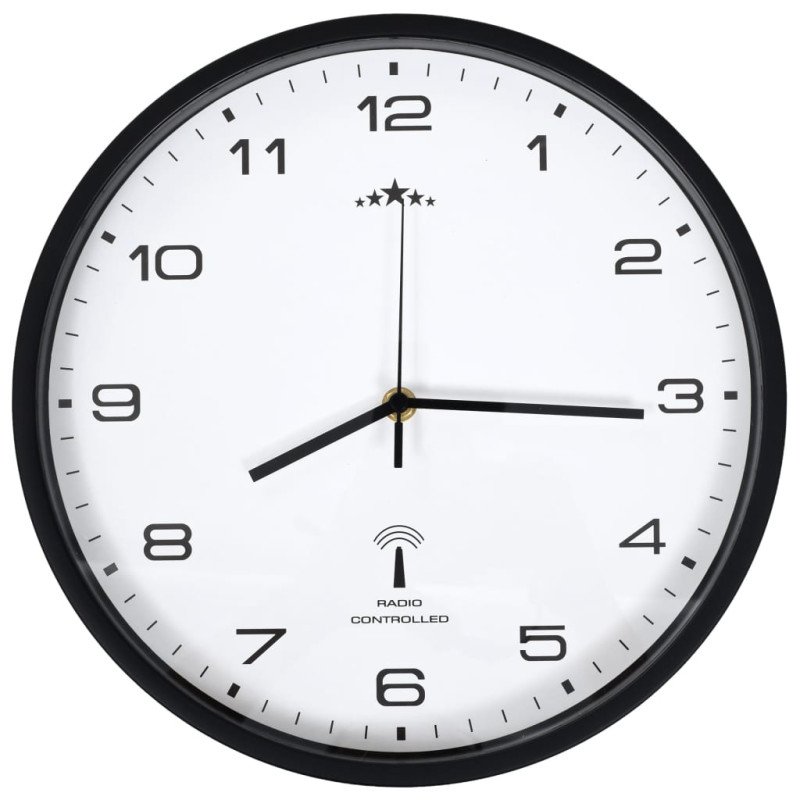 vidaXL Rádiom ovládané nástenné hodiny, strojček Quartz,biele a čierne