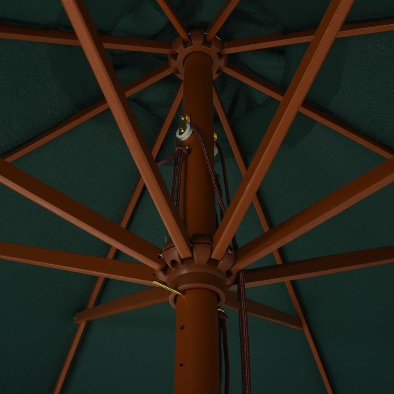 vidaXL Vonkajší slnečník s drevenou tyčou 330 cm, zelený
