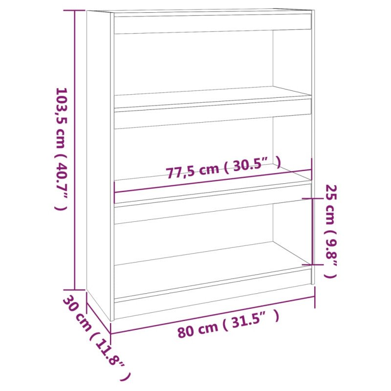 vidaXL Knižnica/deliaca stena 80x30x103,5 cm masívna borovica