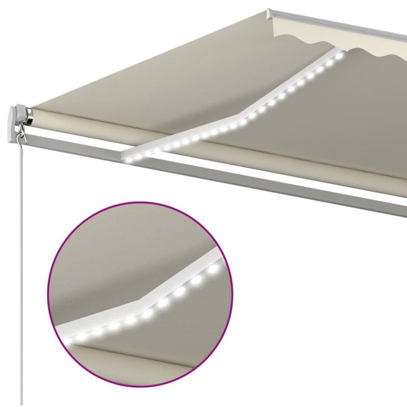 vidaXL Automatická markíza, LED a senzor vetra 4,5x3,5 m, krémová