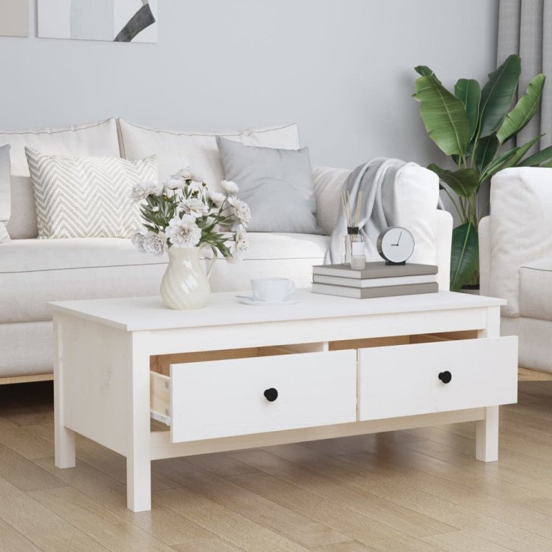 vidaXL Konferenčný stolík biely 100x50x40 cm borovicový masív