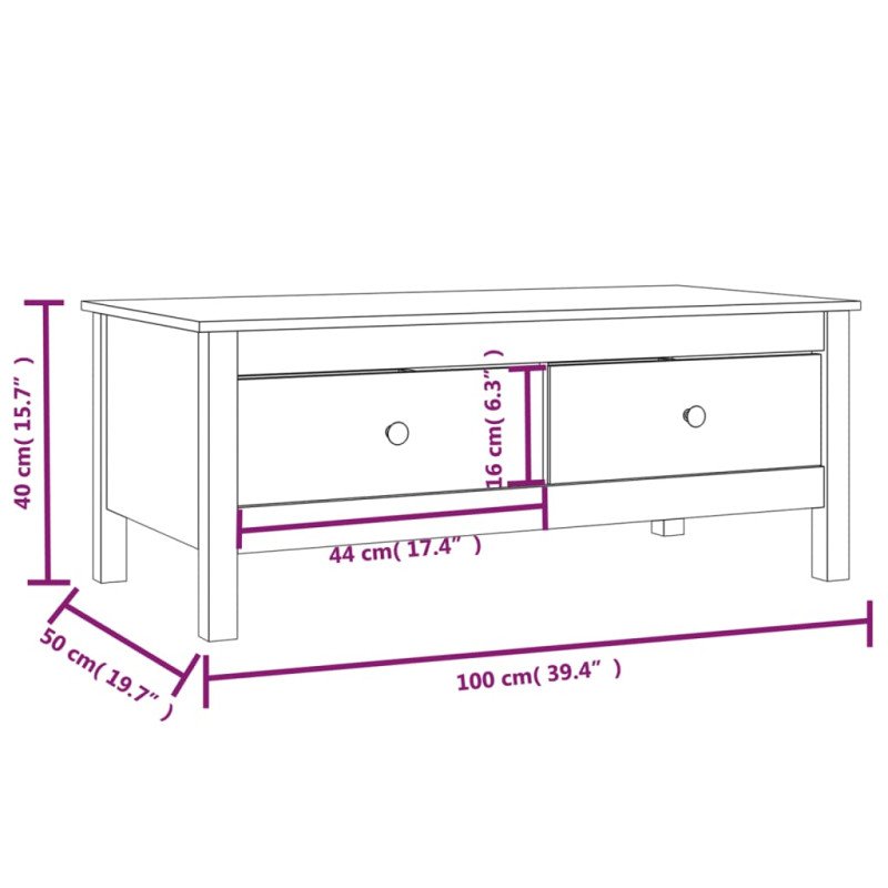 vidaXL Konferenčný stolík biely 100x50x40 cm borovicový masív