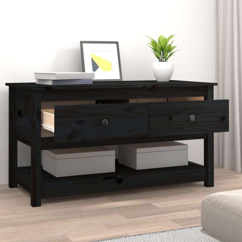 vidaXL Konferenčný stolík čierny 102x49x55 cm borovicový masív