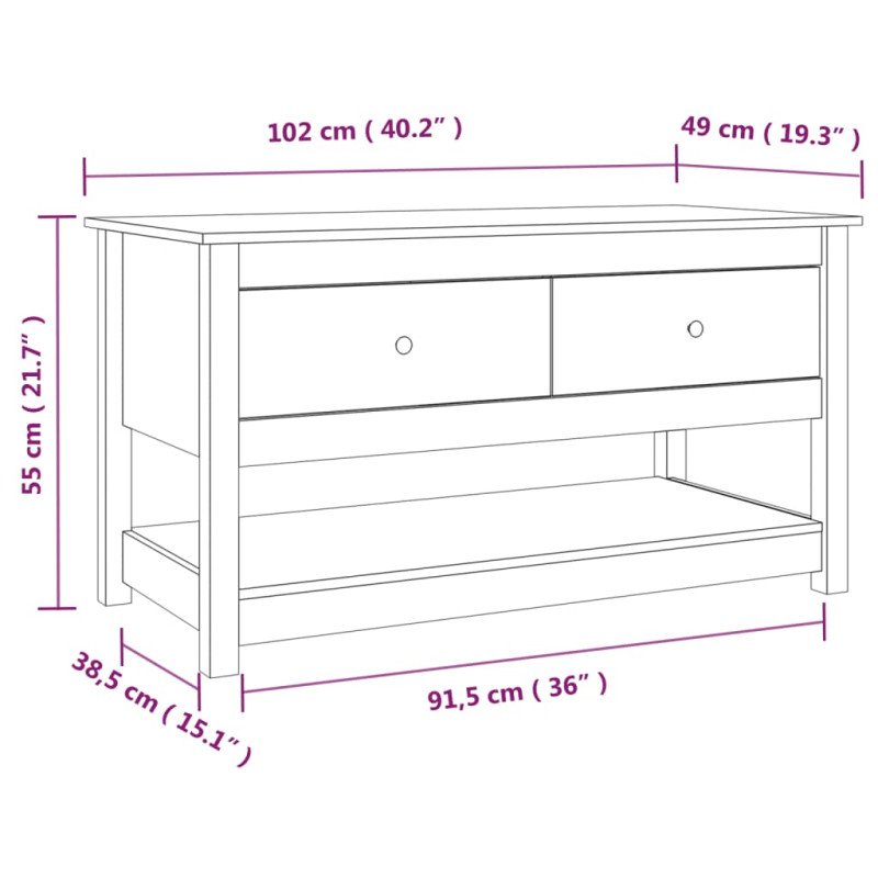 vidaXL Konferenčný stolík čierny 102x49x55 cm borovicový masív