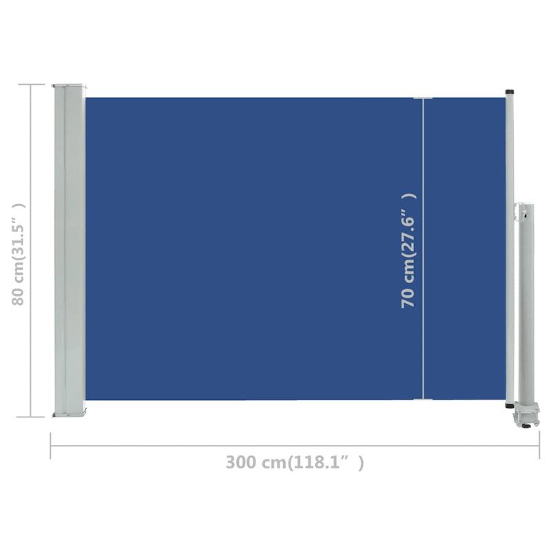 vidaXL Zaťahovacia bočná markíza na terasu modrá 80x300 cm