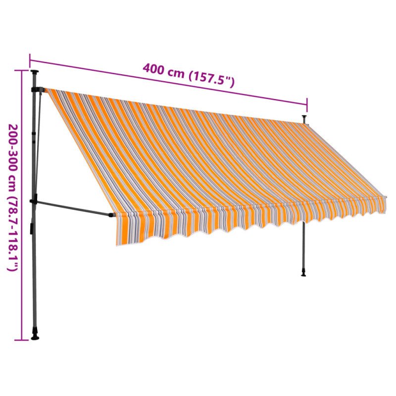 vidaXL Ručne zaťahovacia markíza s LED 400 cm, žlto modrá